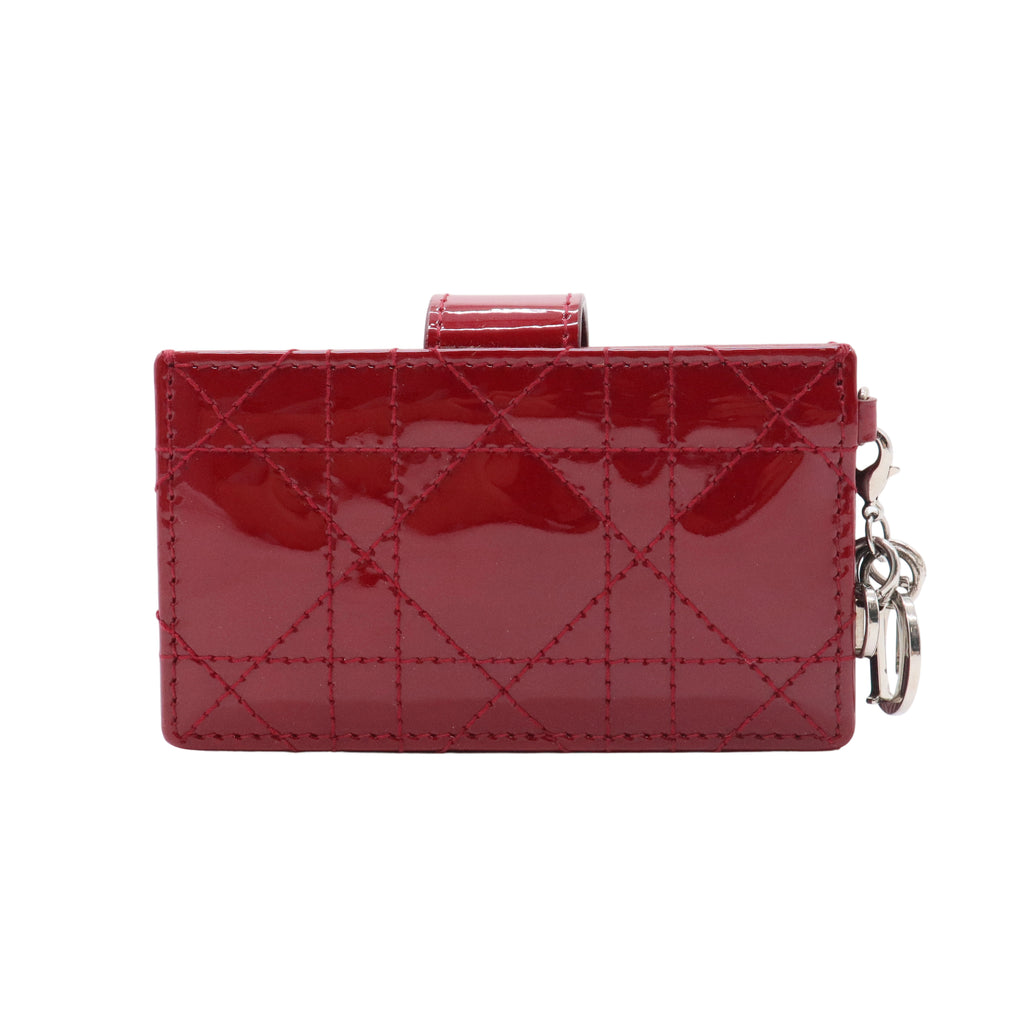 Red Cannage Quilted Patent Leather Lady Dior Gusset Card Case