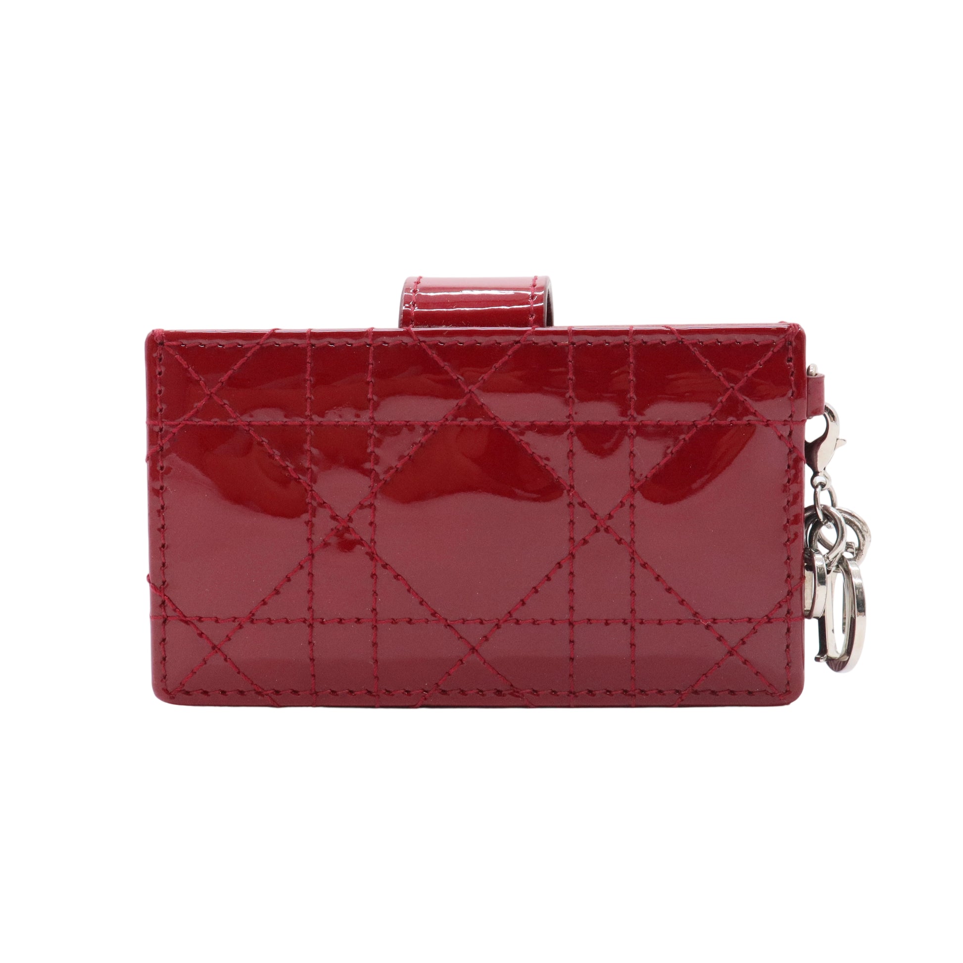Red Cannage Quilted Patent Leather Lady Dior Gusset Card Case