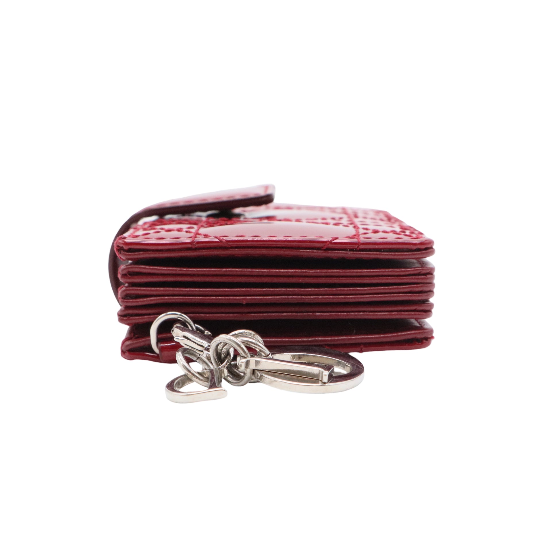 Red Cannage Quilted Patent Leather Lady Dior Gusset Card Case