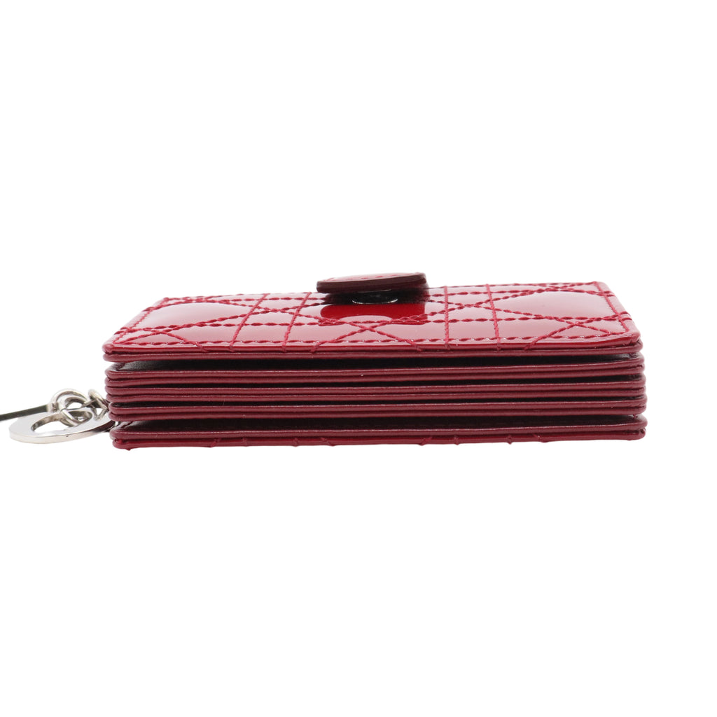 Red Cannage Quilted Patent Leather Lady Dior Gusset Card Case