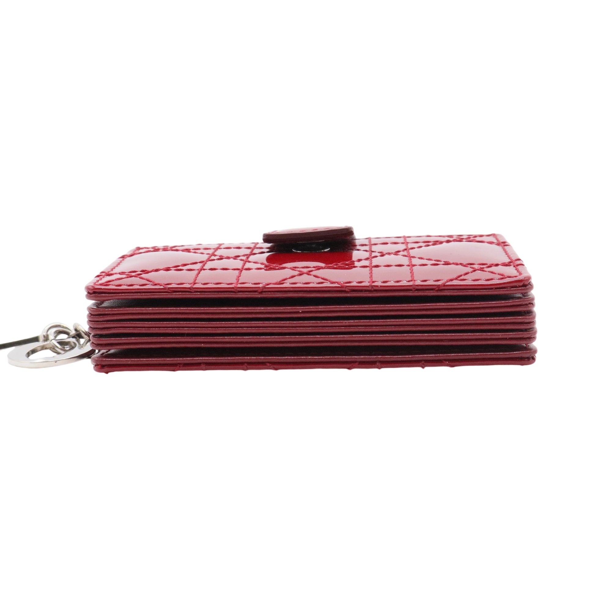 Red Cannage Quilted Patent Leather Lady Dior Gusset Card Case