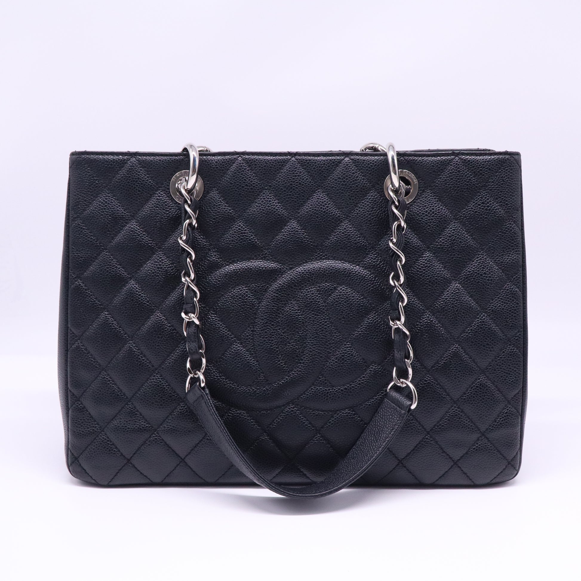Chanel Black Quilted Caviar Leather Grand Shopping Tote Bag twins B21768