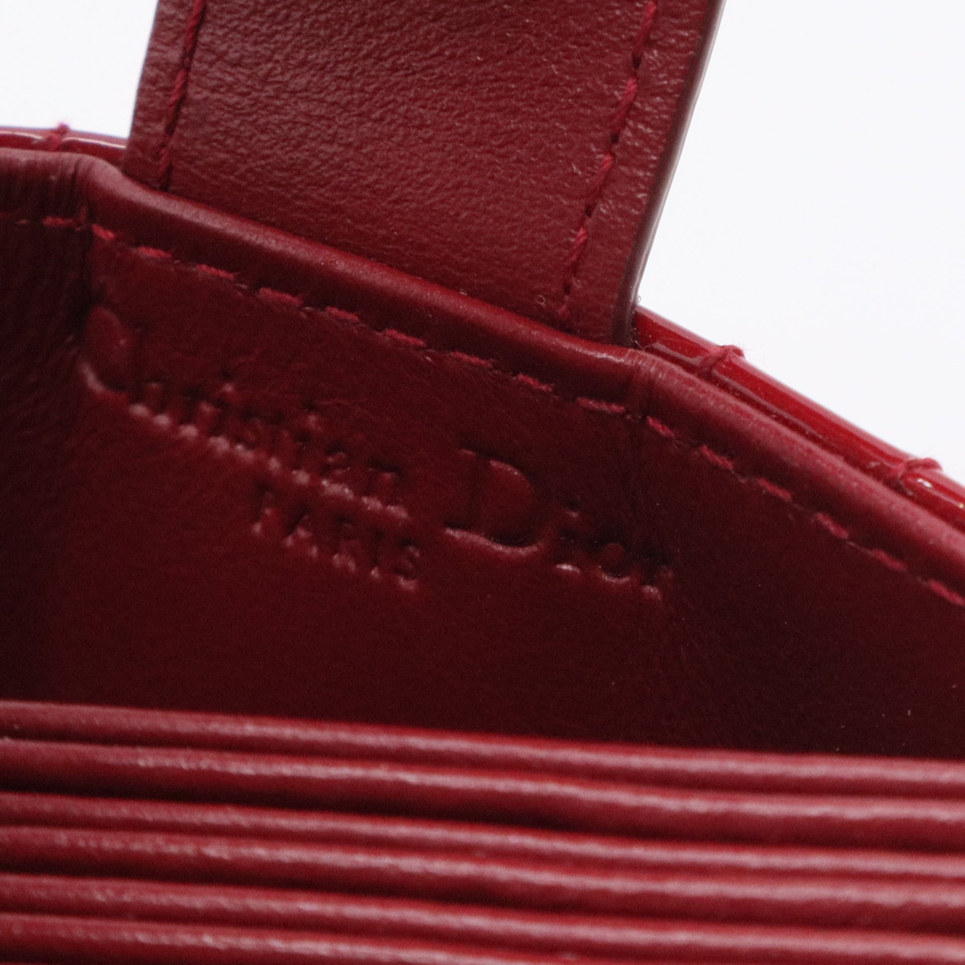 Red Cannage Quilted Patent Leather Lady Dior Gusset Card Case