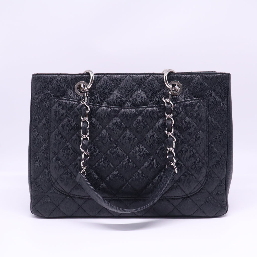 Chanel Black Quilted Caviar Leather Grand Shopping Tote Bag twins B21768