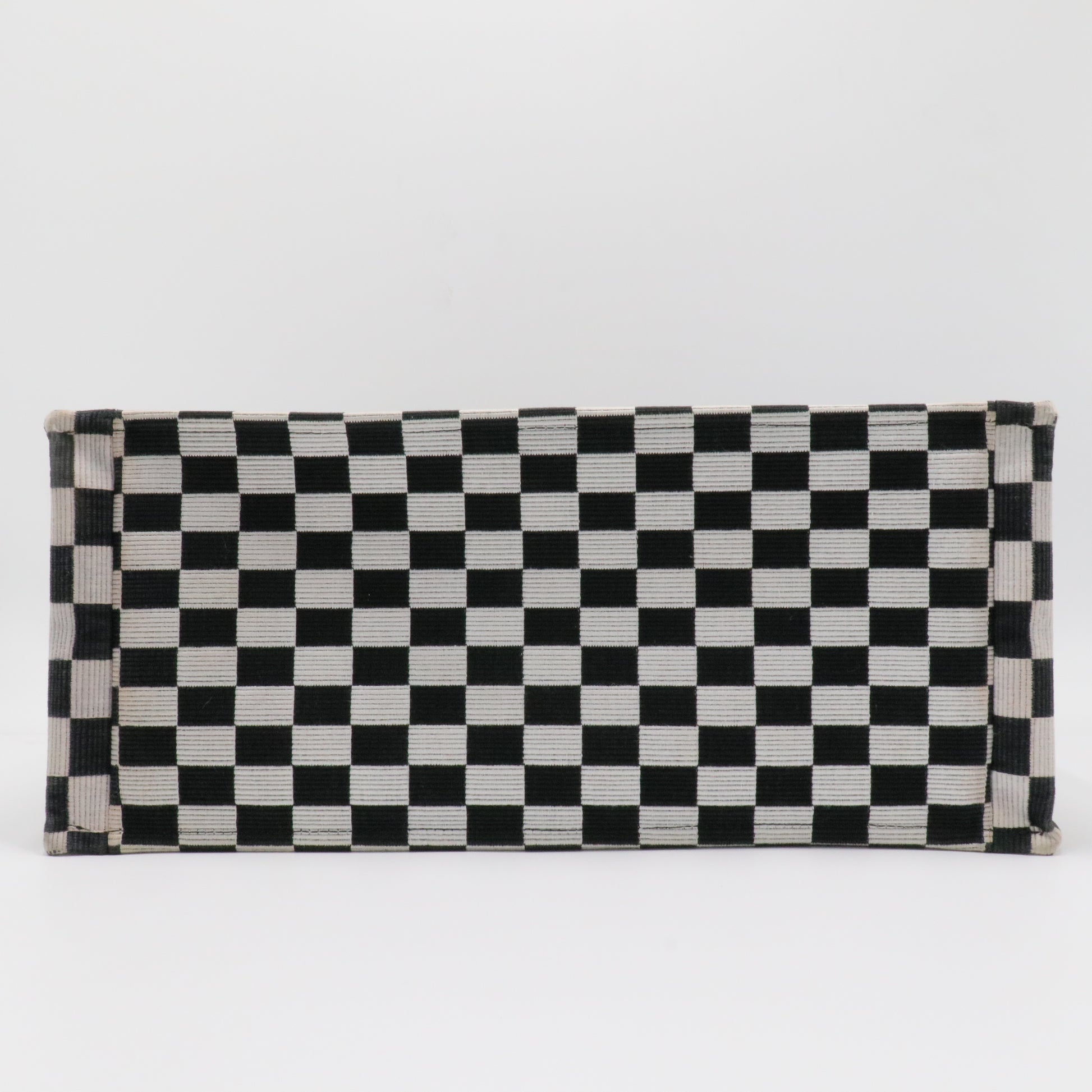 White Checkered Embroidered Canvas Large Book Tote
