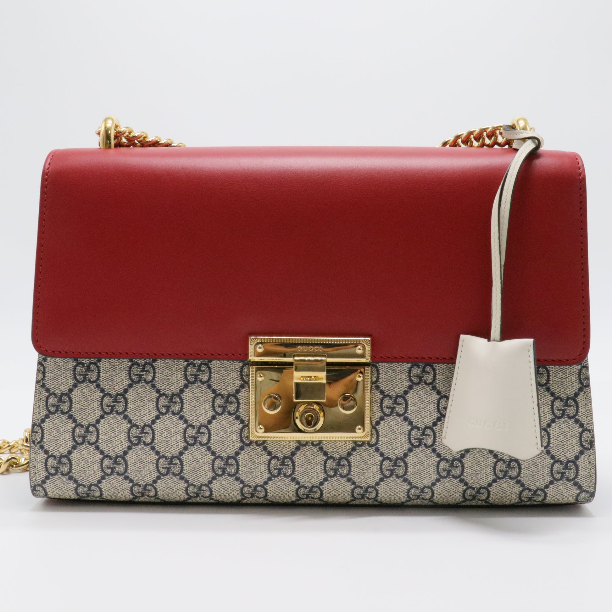 GG Supreme Monogram Moon Calfskin Medium Padlock Shoulder Bag