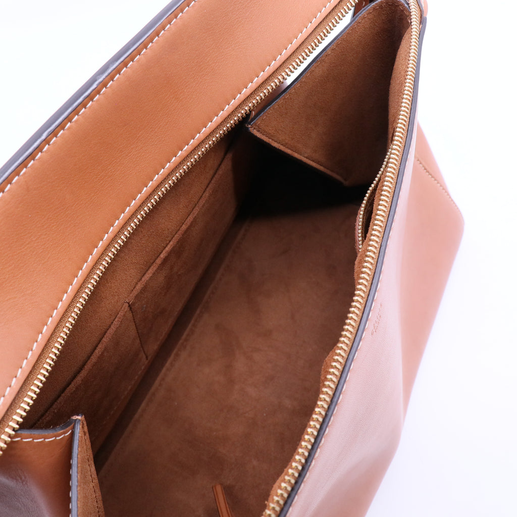 Leather Edge Medium Shoulder Bag Tan Soft Calfskin twins