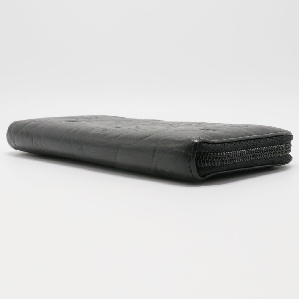 Lambskin Camellia Embossed Large Zip Around Gusset Wallet