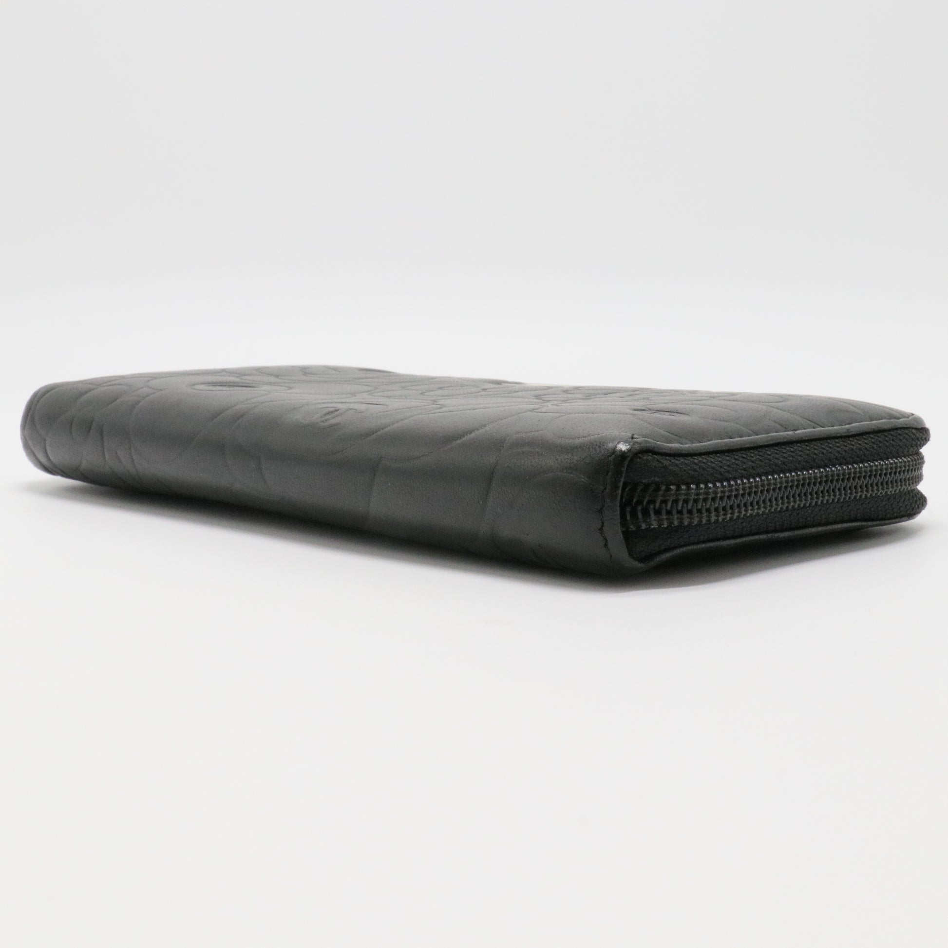 Lambskin Camellia Embossed Large Zip Around Gusset Wallet