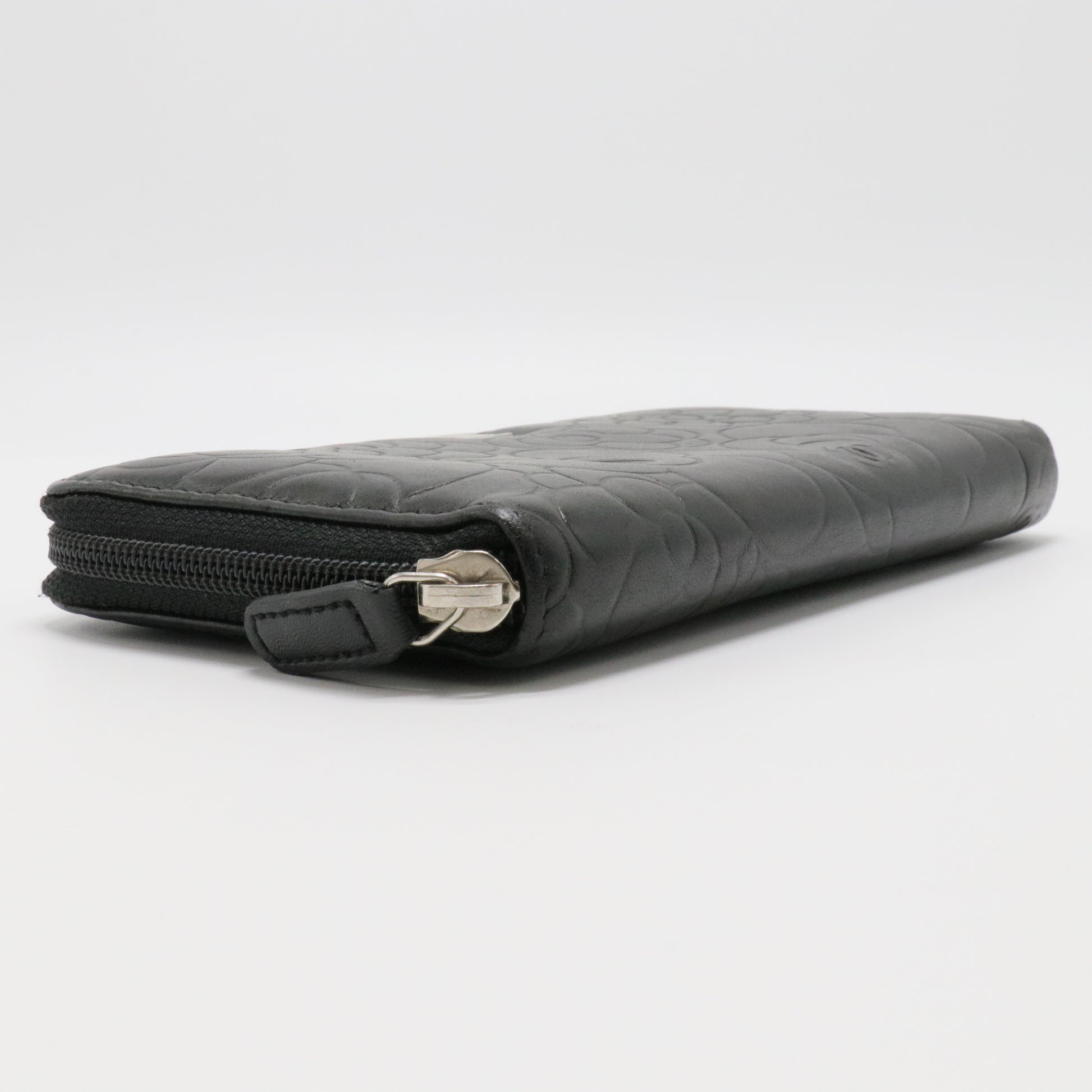 Lambskin Camellia Embossed Large Zip Around Gusset Wallet