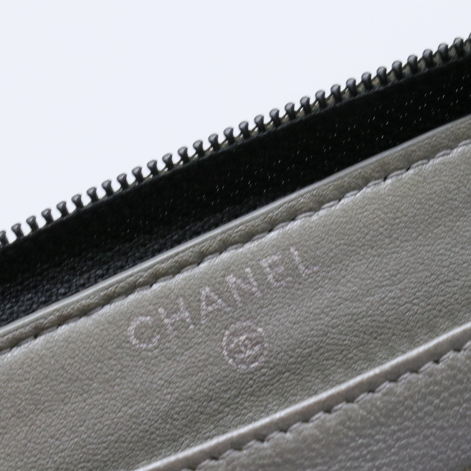Lambskin Camellia Embossed Large Zip Around Gusset Wallet