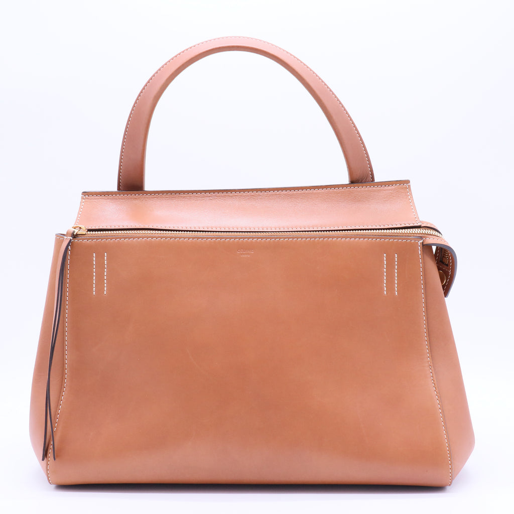 Leather Edge Medium Shoulder Bag Tan Soft Calfskin twins