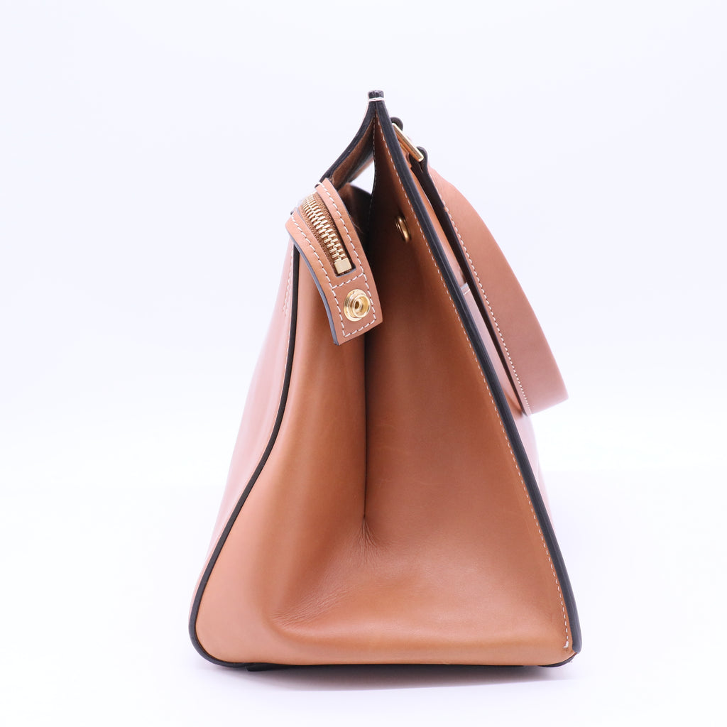 Leather Edge Medium Shoulder Bag Tan Soft Calfskin twins