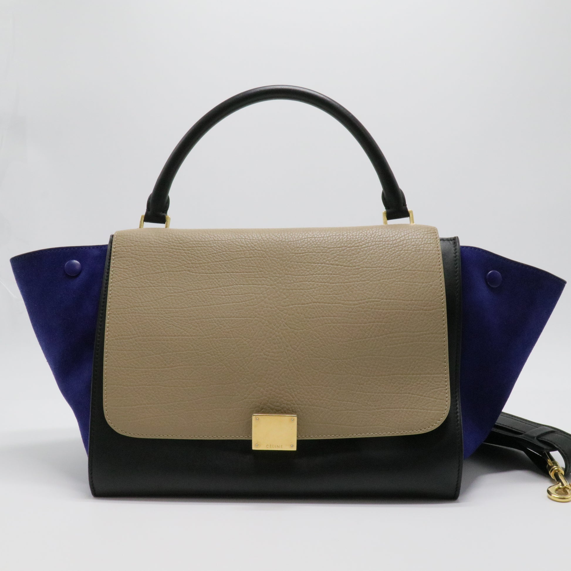 Calfskin Suede Medium Tri-Color Trapeze Sand