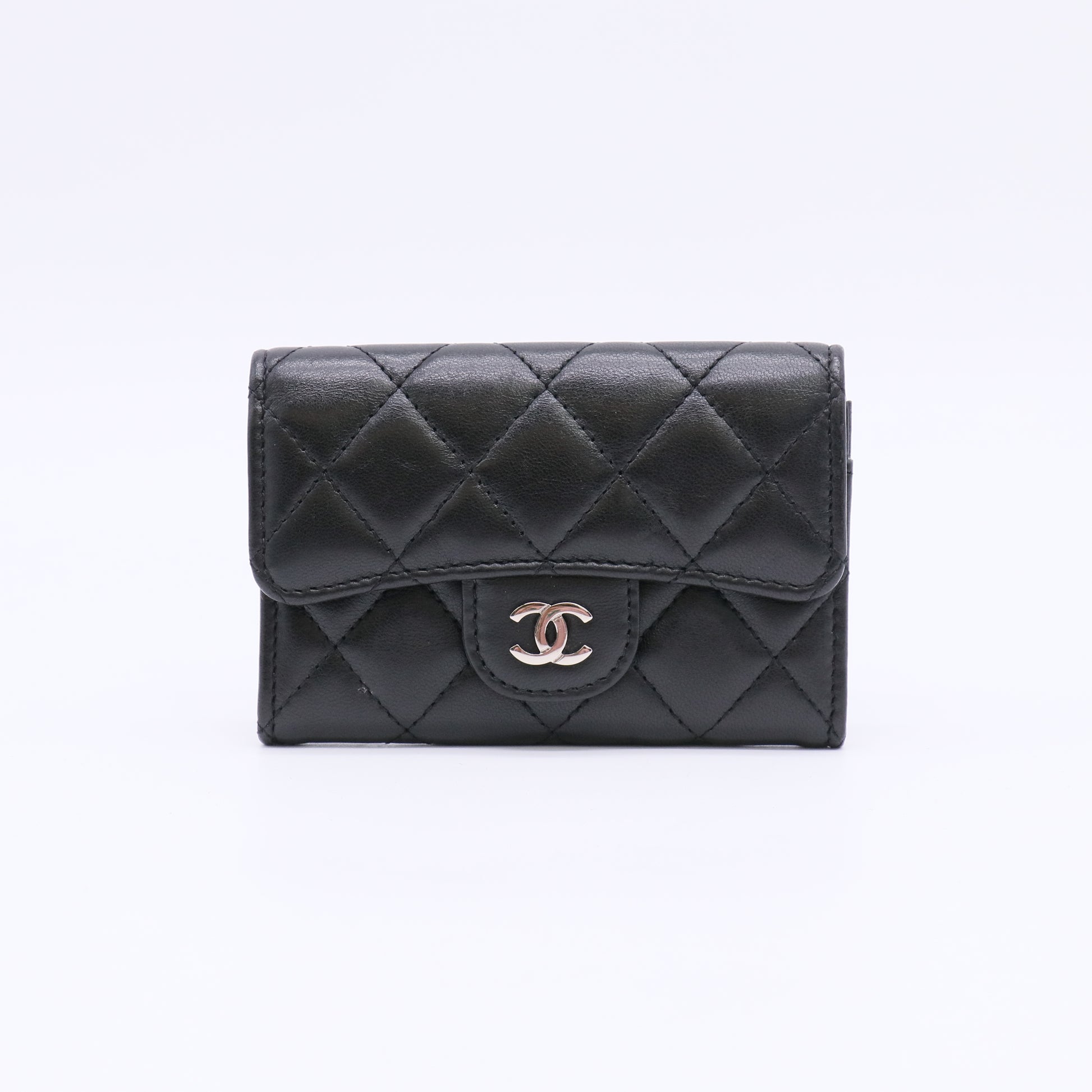 Lambskin Quilted Flap Card Holder Wallet Black W22445