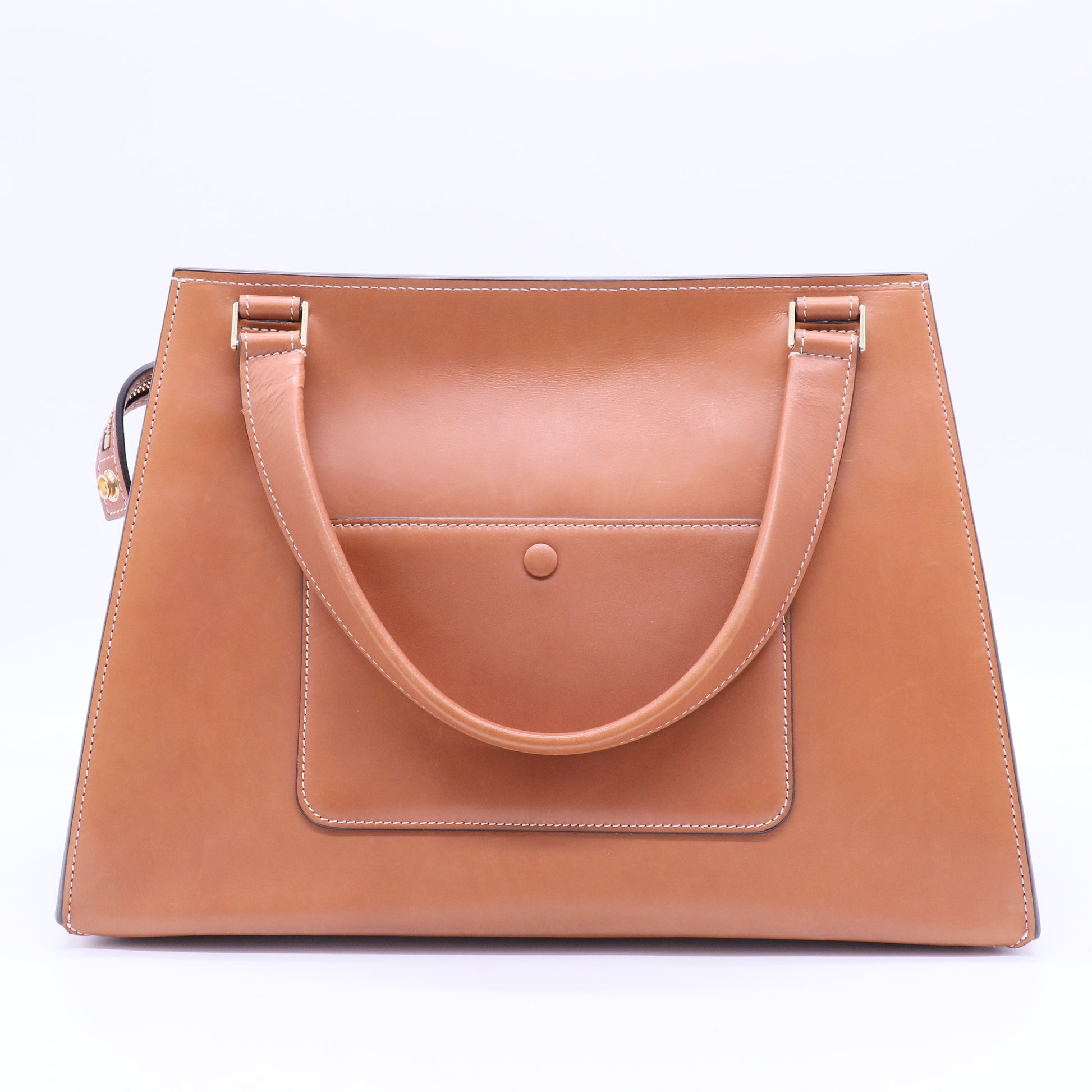 Leather Edge Medium Shoulder Bag Tan Soft Calfskin twins