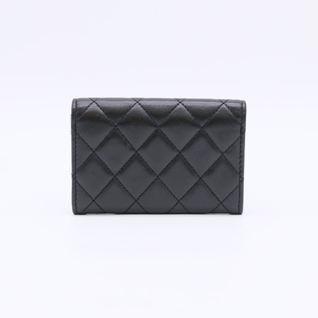 Lambskin Quilted Flap Card Holder Wallet Black W22445