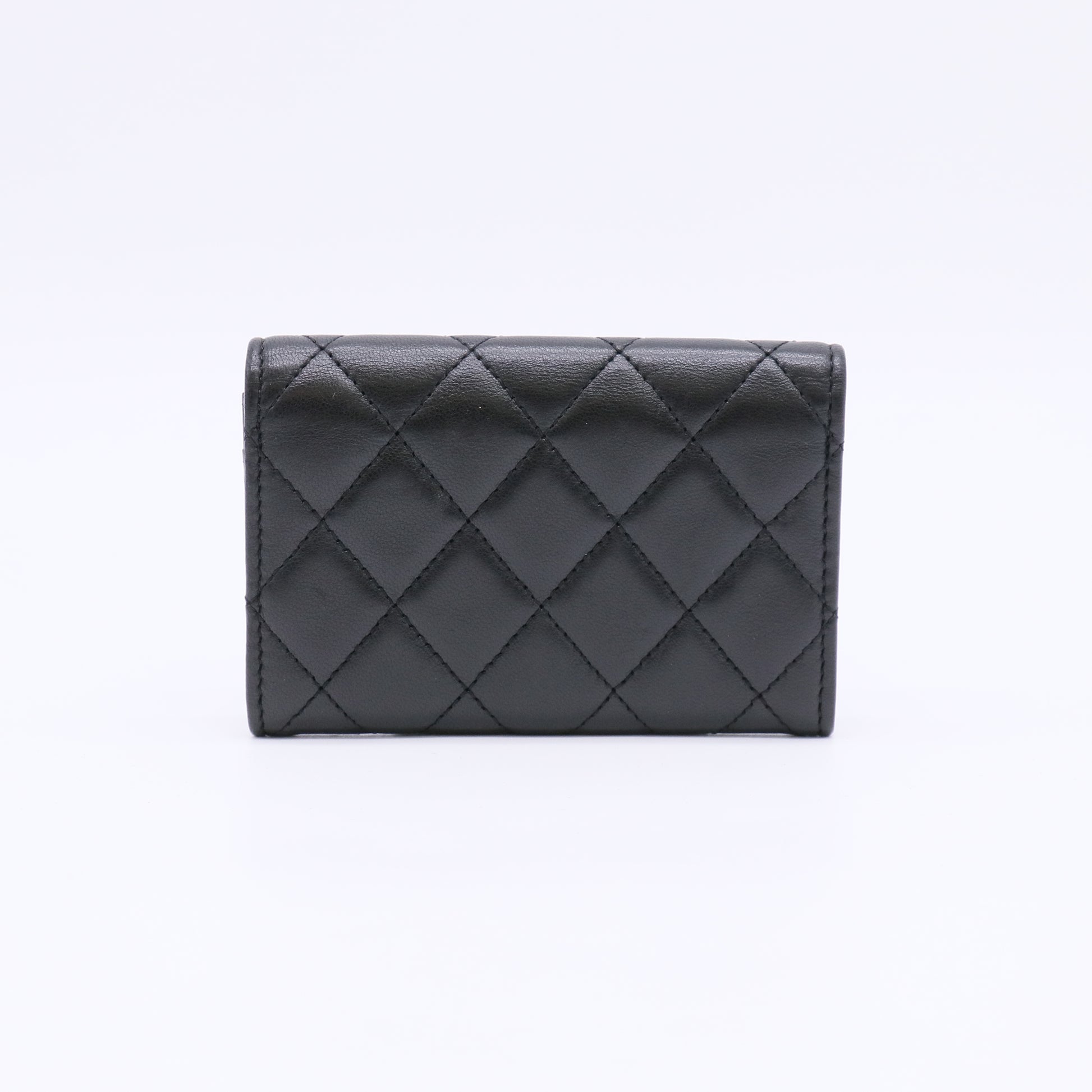 Lambskin Quilted Flap Card Holder Wallet Black W22445