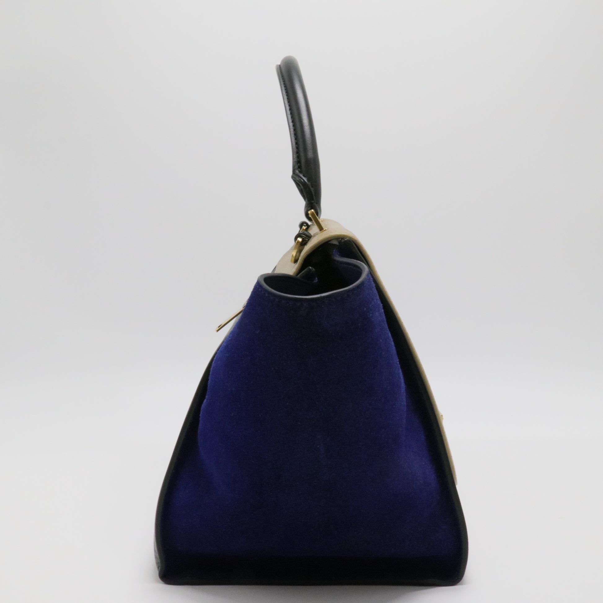 Calfskin Suede Medium Tri-Color Trapeze Sand