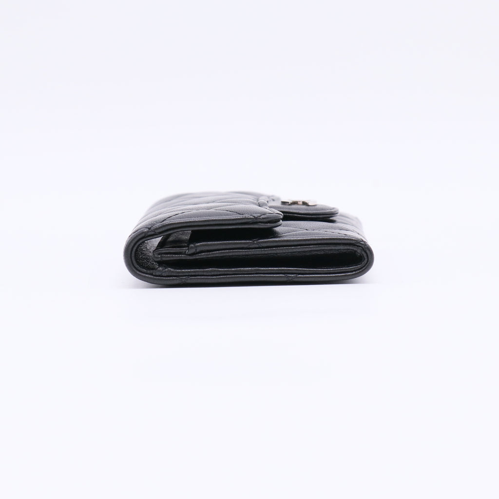 Lambskin Quilted Flap Card Holder Wallet Black W22445