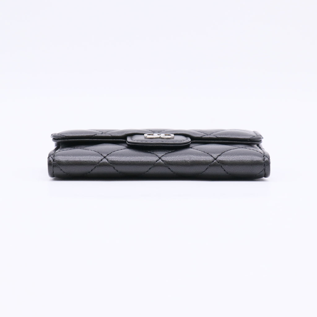 Lambskin Quilted Flap Card Holder Wallet Black W22445