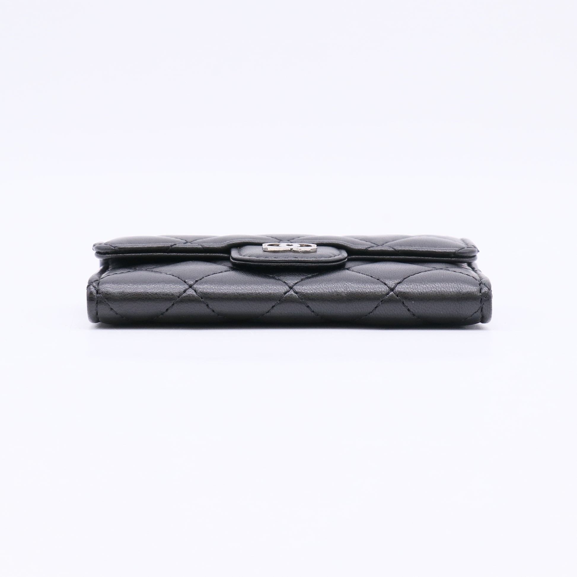 Lambskin Quilted Flap Card Holder Wallet Black W22445