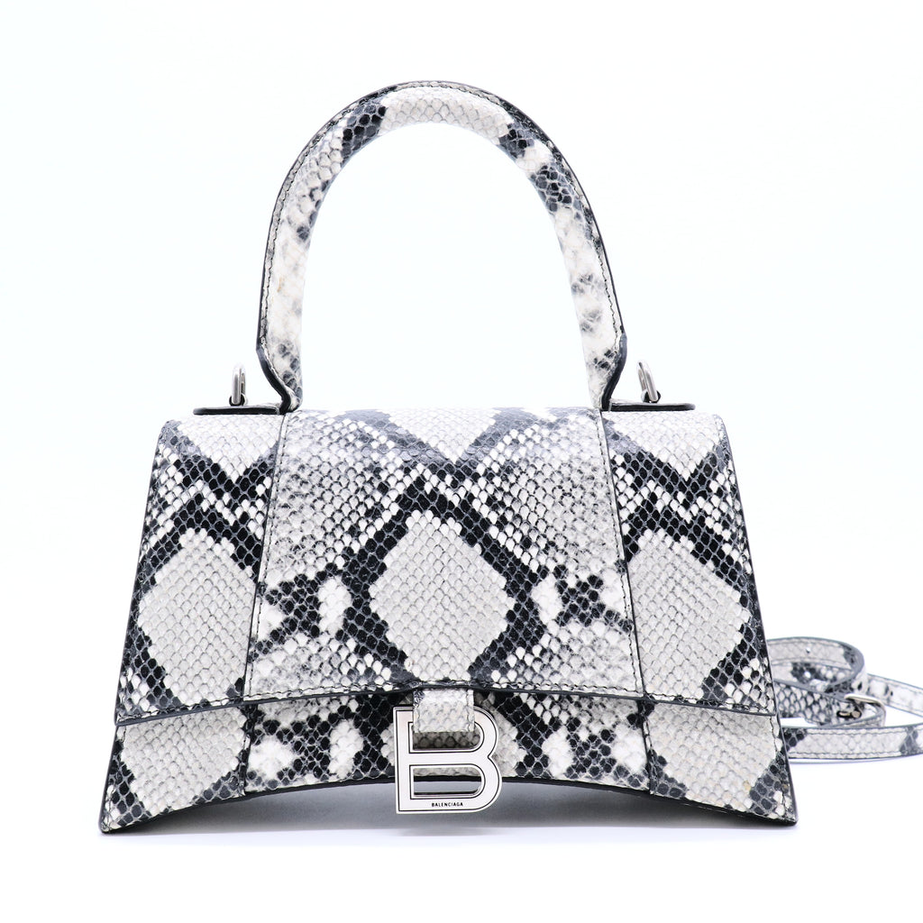 Black/Grey Python Embossed Leather Hourglass Top Handle Bag