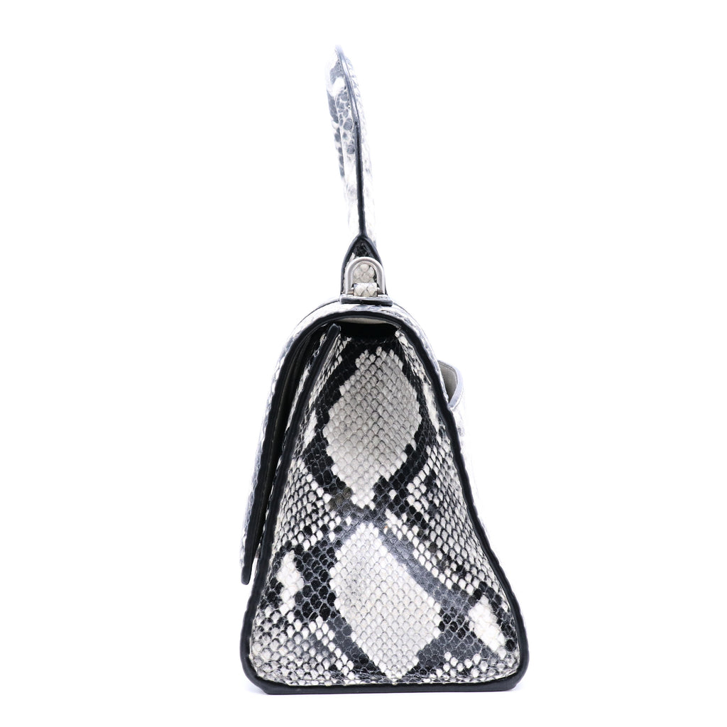 Black/Grey Python Embossed Leather Hourglass Top Handle Bag