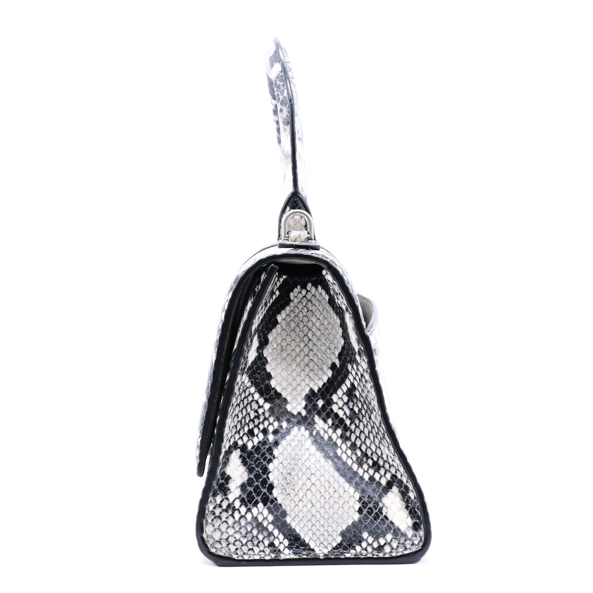 Black/Grey Python Embossed Leather Hourglass Top Handle Bag