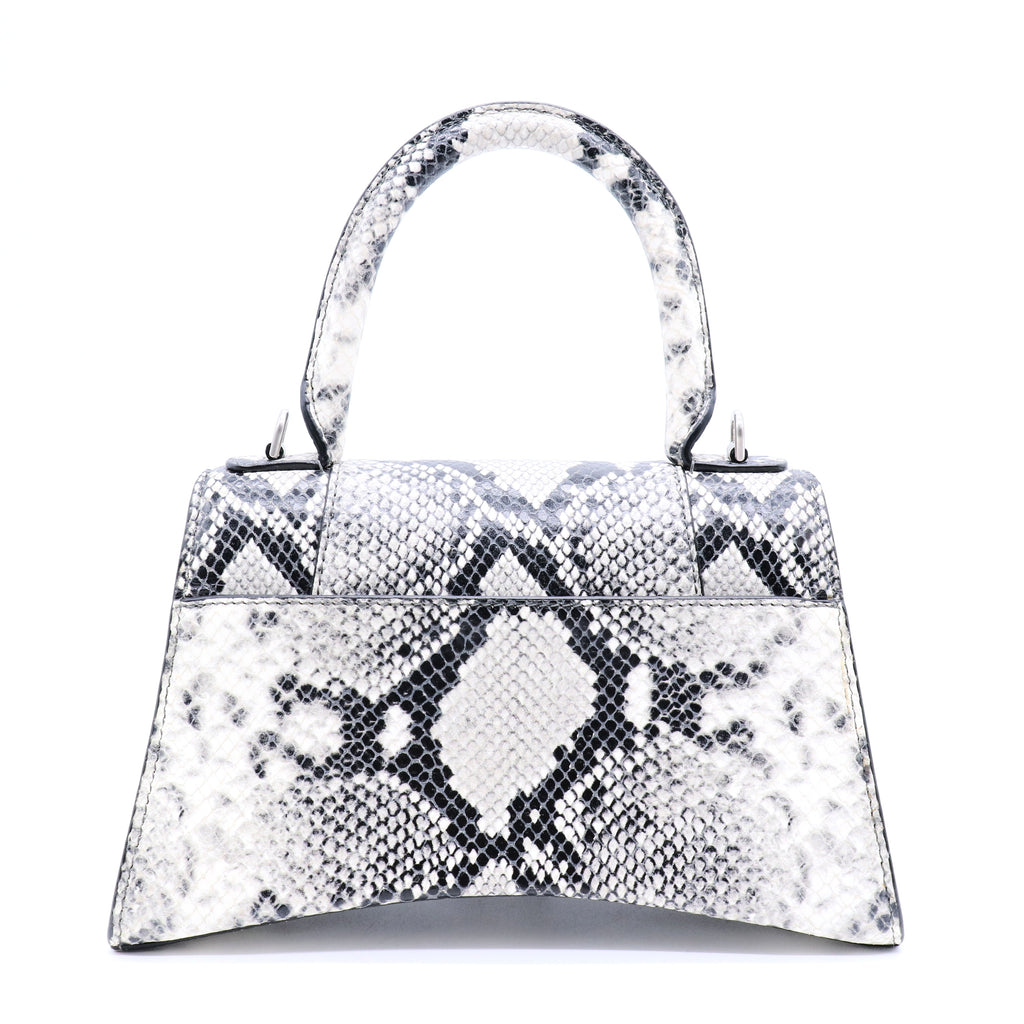 Black/Grey Python Embossed Leather Hourglass Top Handle Bag