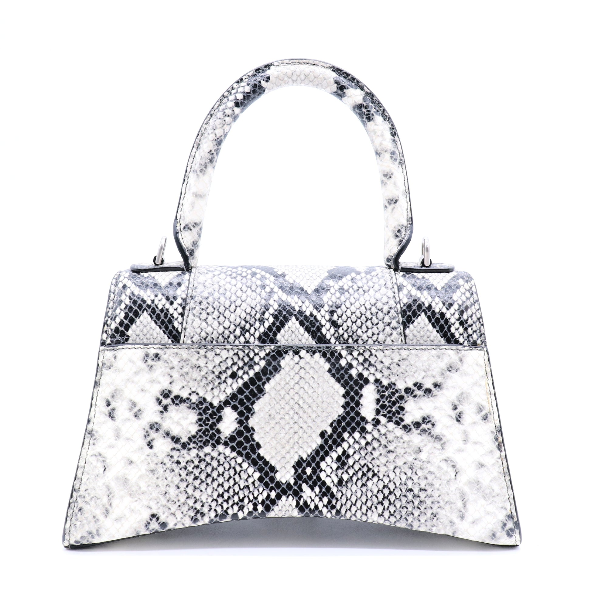 Black/Grey Python Embossed Leather Hourglass Top Handle Bag