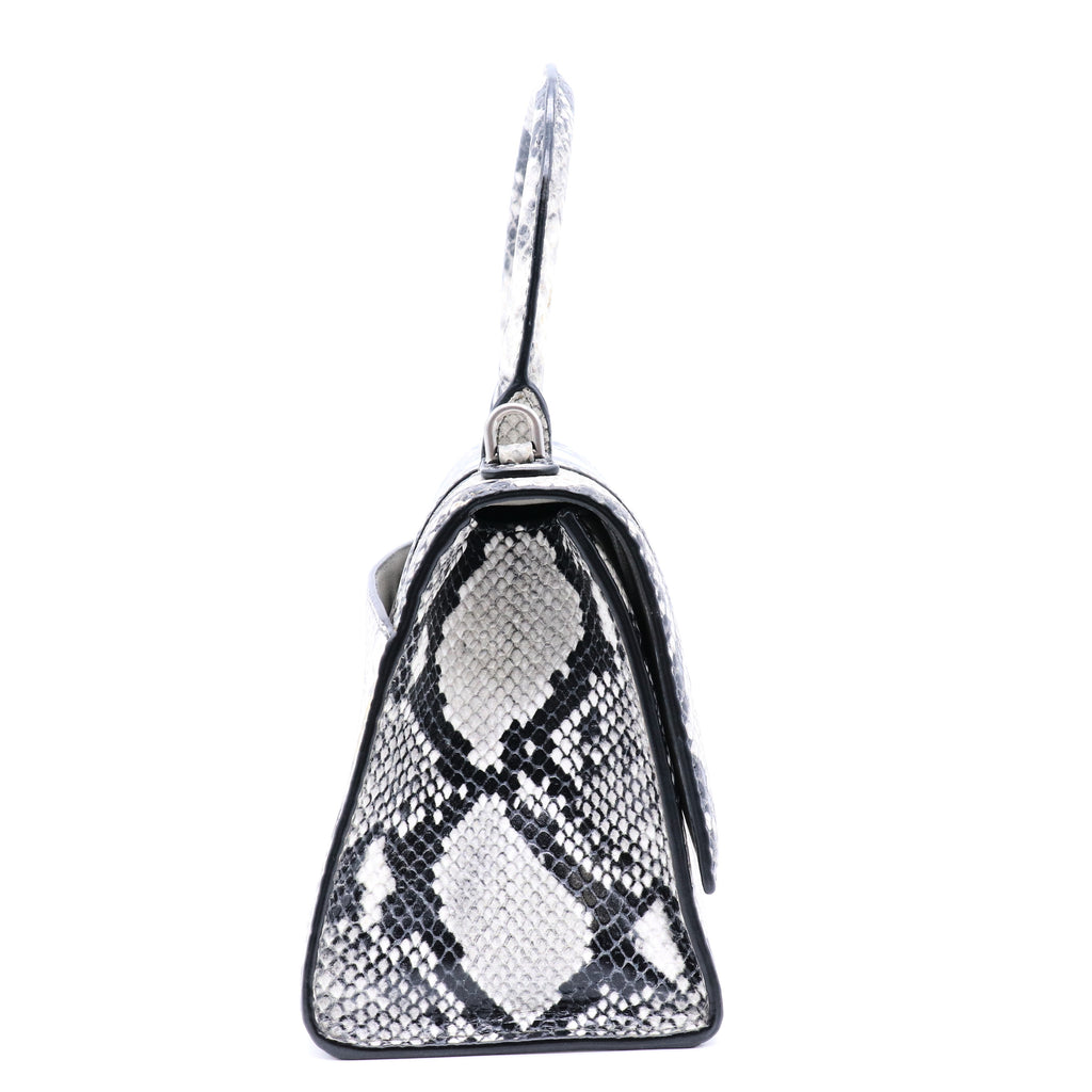 Black/Grey Python Embossed Leather Hourglass Top Handle Bag