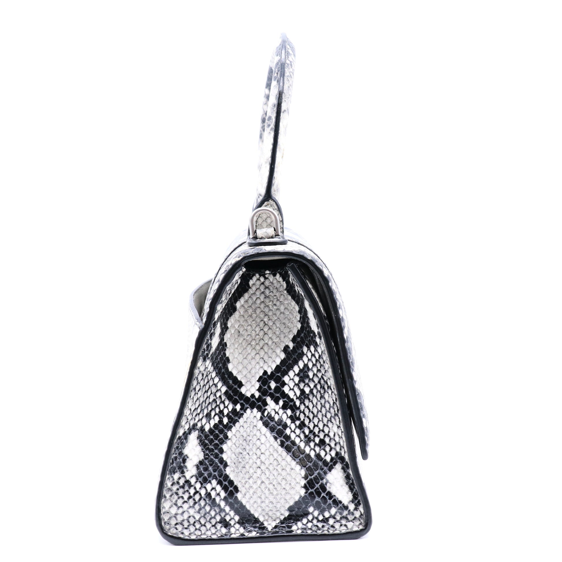 Black/Grey Python Embossed Leather Hourglass Top Handle Bag
