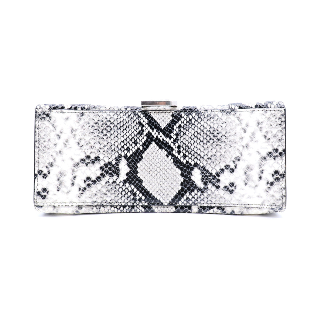 Black/Grey Python Embossed Leather Hourglass Top Handle Bag