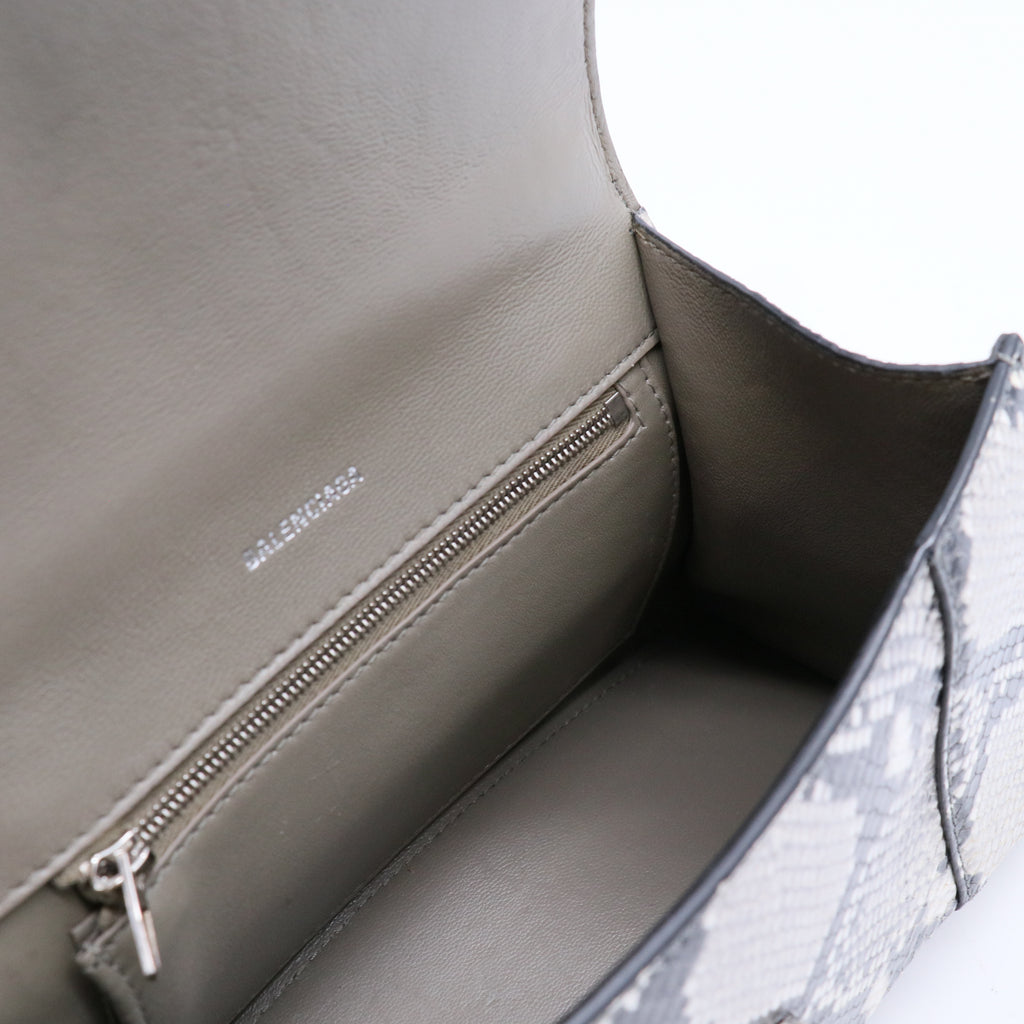 Black/Grey Python Embossed Leather Hourglass Top Handle Bag