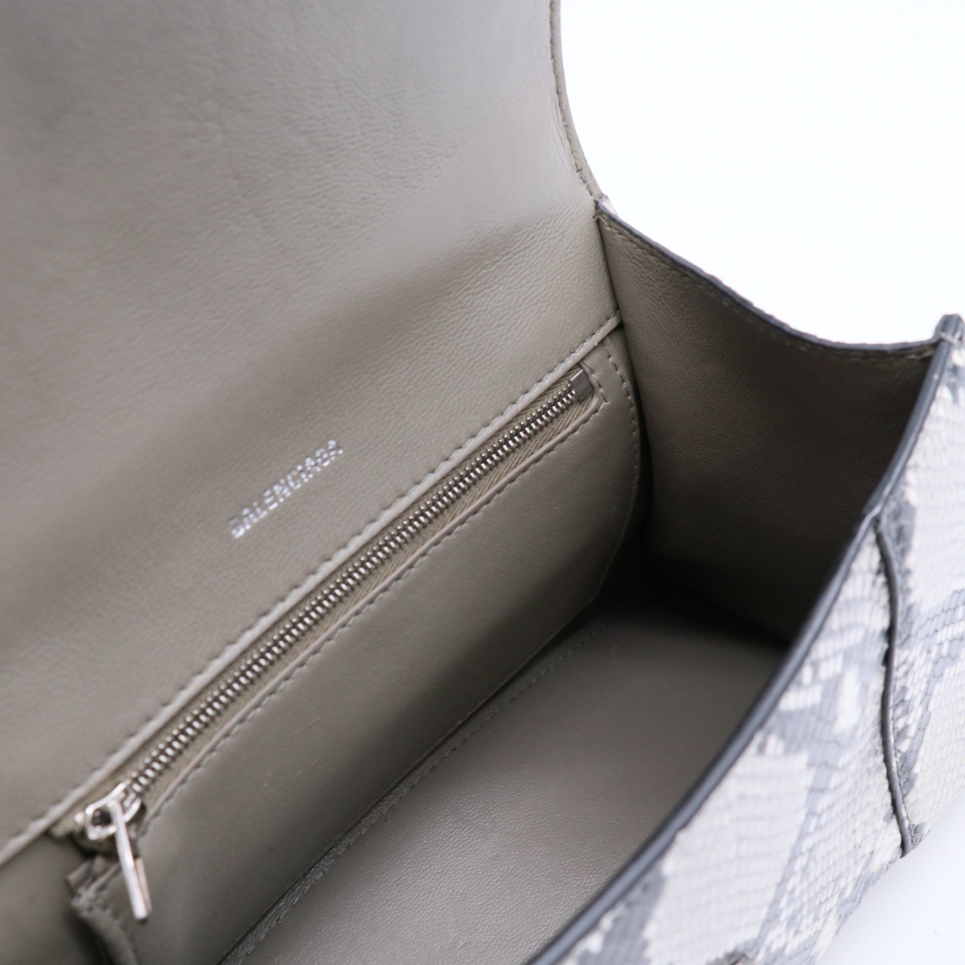 Black/Grey Python Embossed Leather Hourglass Top Handle Bag