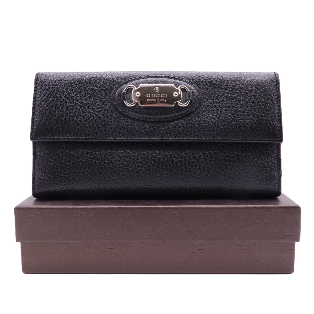 Black Leather Flap Long Wallet