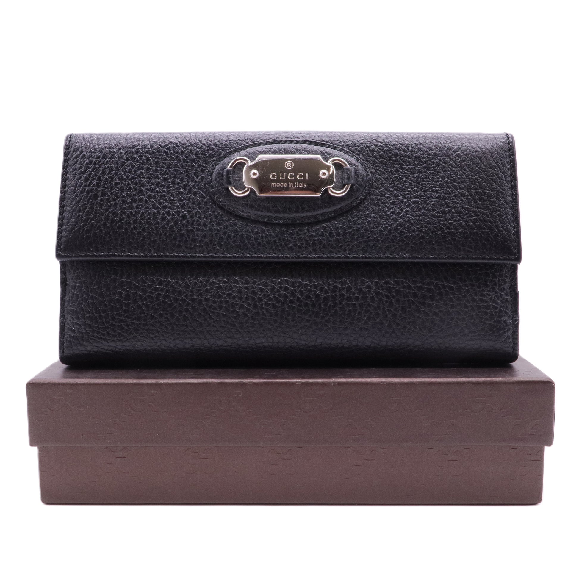 Black Leather Flap Long Wallet
