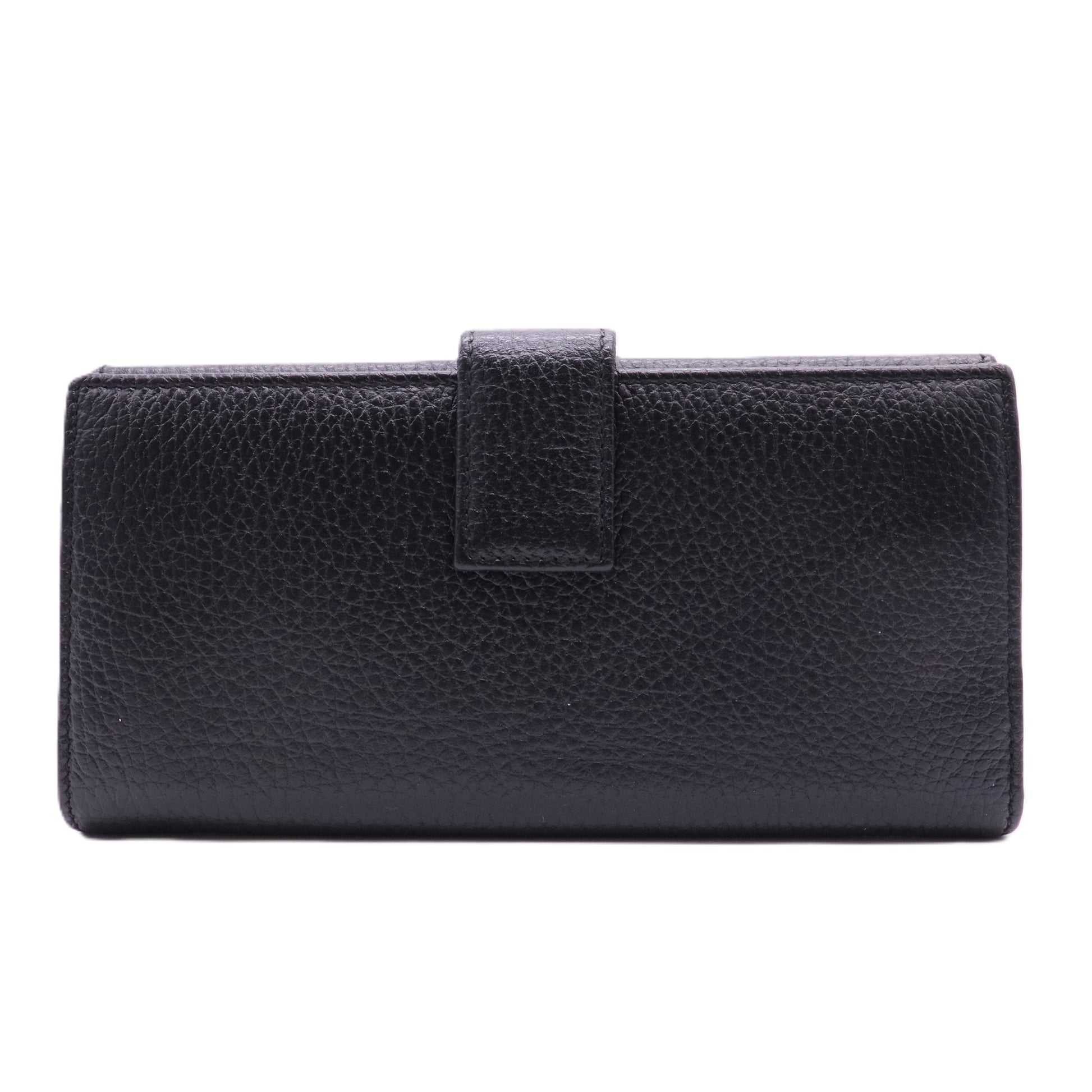 Black Leather Flap Long Wallet