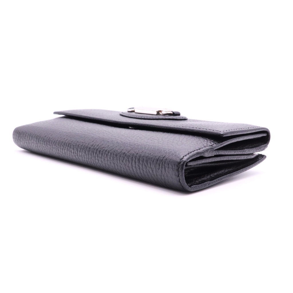 Black Leather Flap Long Wallet