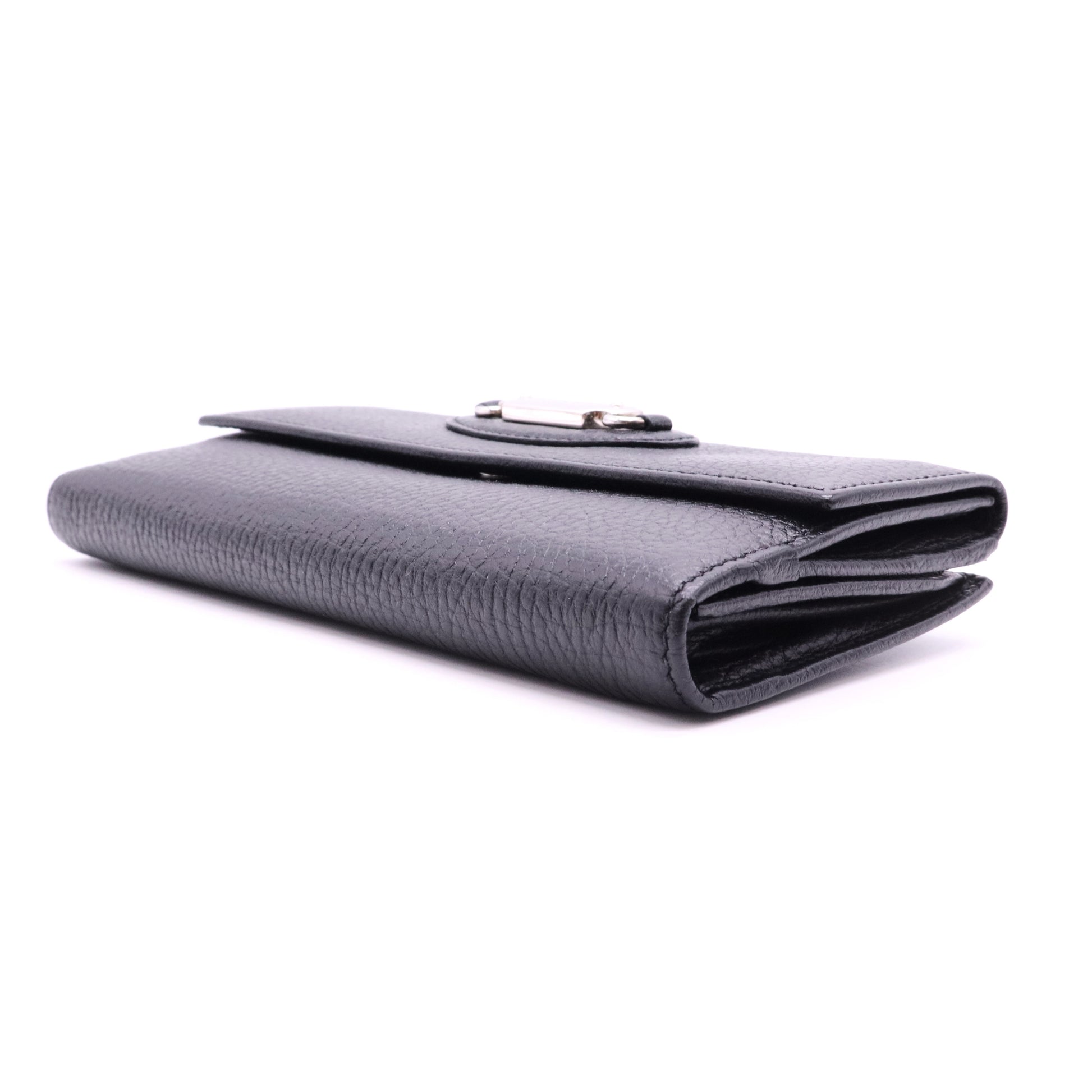 Black Leather Flap Long Wallet