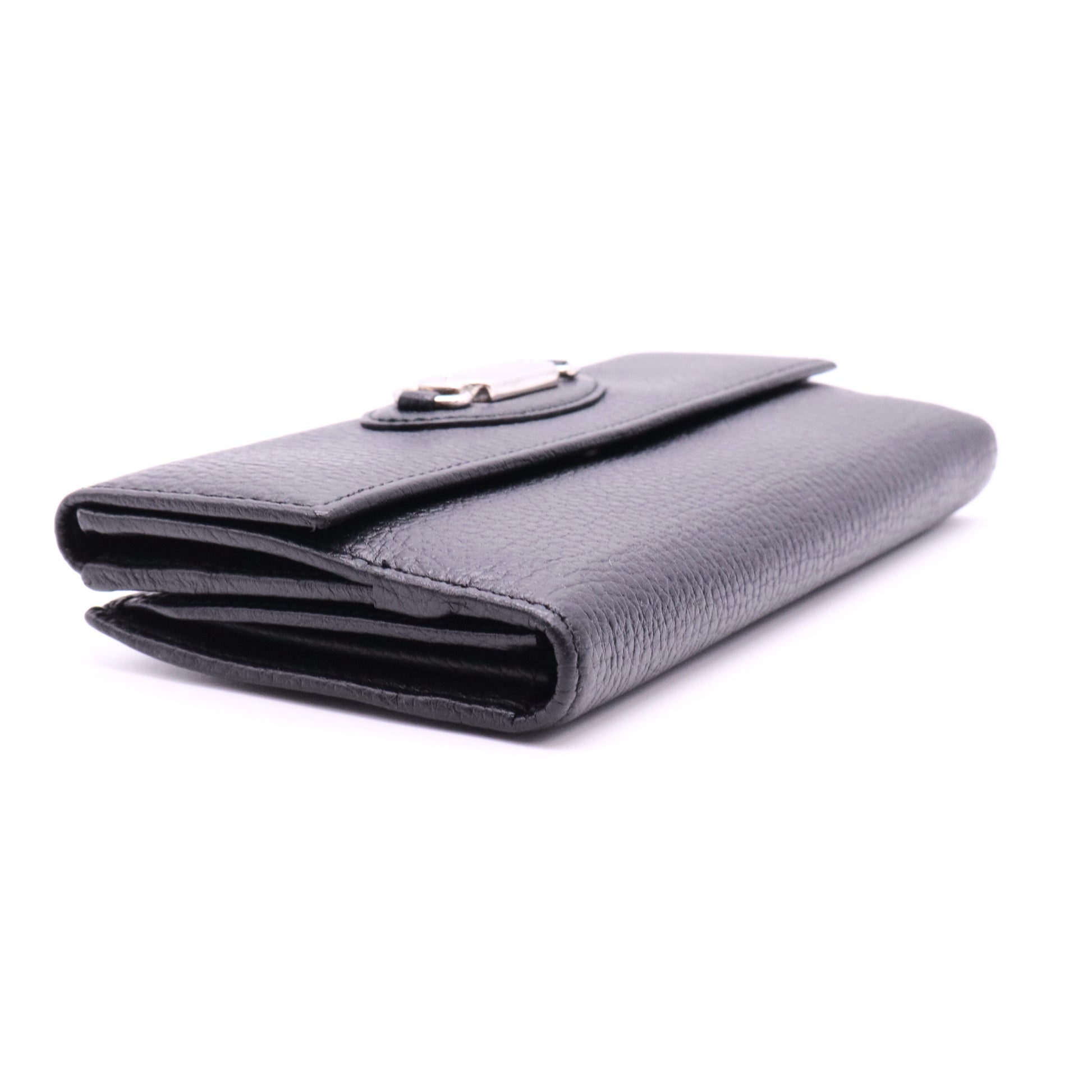 Black Leather Flap Long Wallet