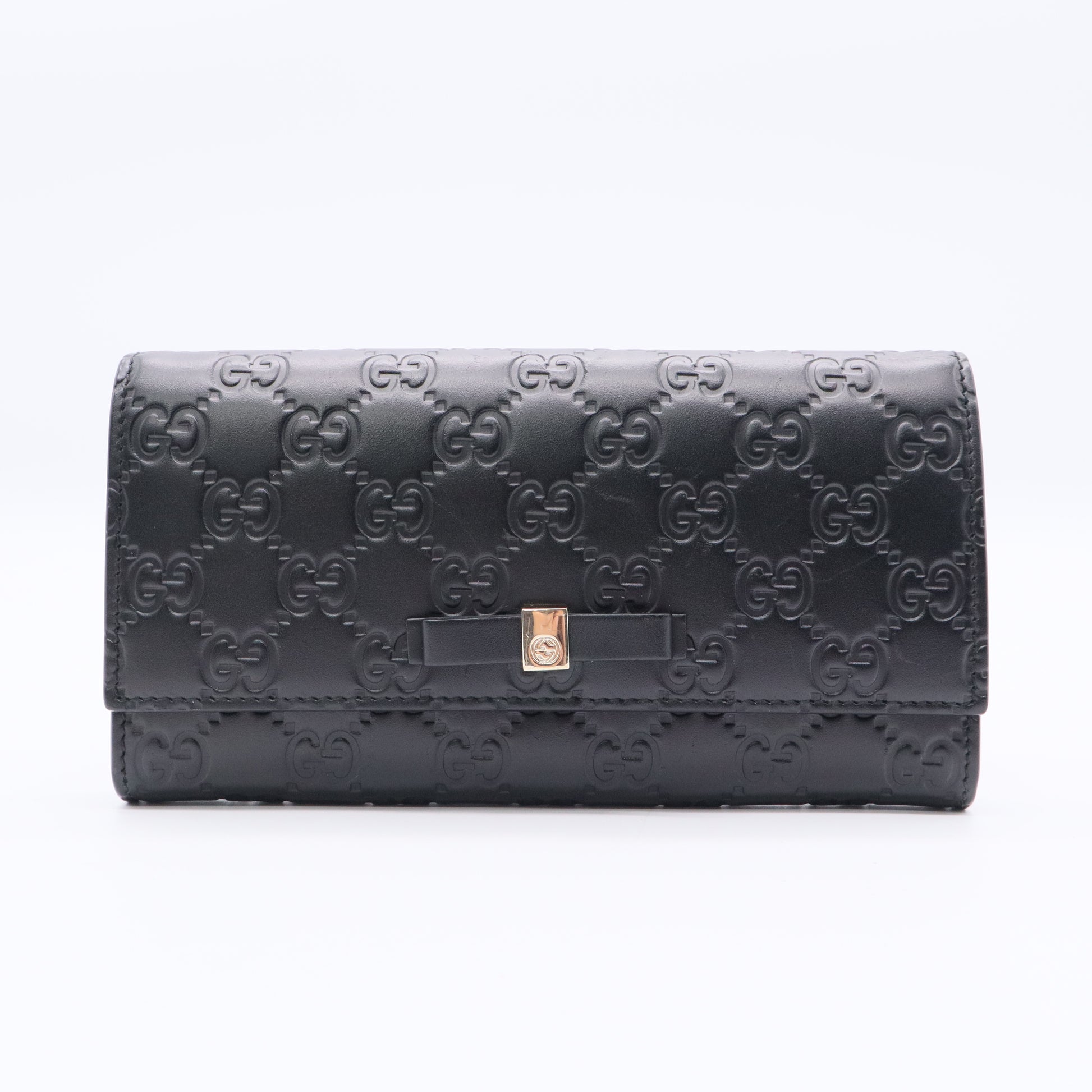 Gucci Black Guccissima Leather Bow Flap Continental WalleT  W20673
