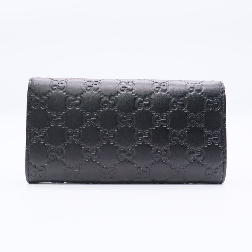 Gucci Black Guccissima Leather Bow Flap Continental WalleT  W20673