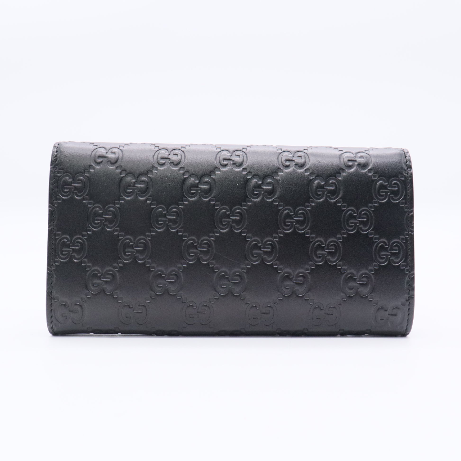 Gucci Black Guccissima Leather Bow Flap Continental WalleT  W20673