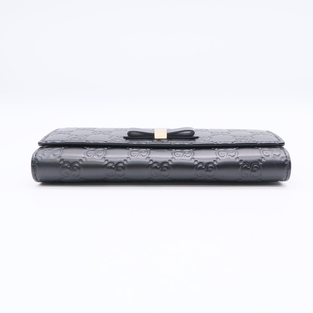 Gucci Black Guccissima Leather Bow Flap Continental WalleT  W20673