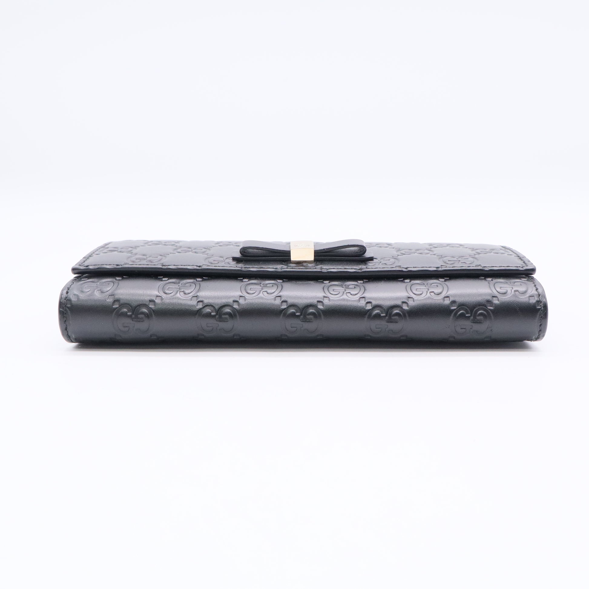 Gucci Black Guccissima Leather Bow Flap Continental WalleT  W20673