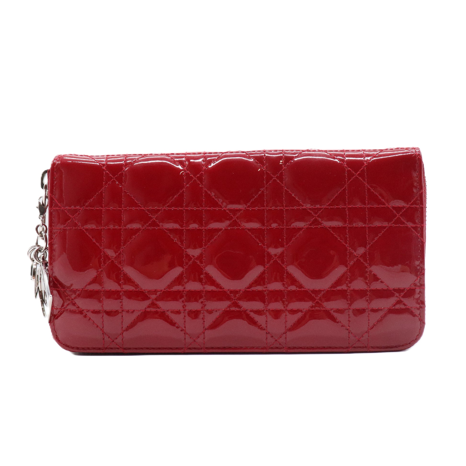 Patent Cannage Lady Dior Continental Wallet Red