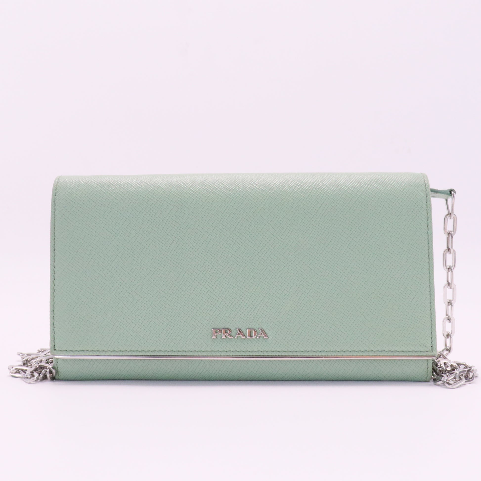 Wallet on Chain Saffiano Leather with Metal Detail