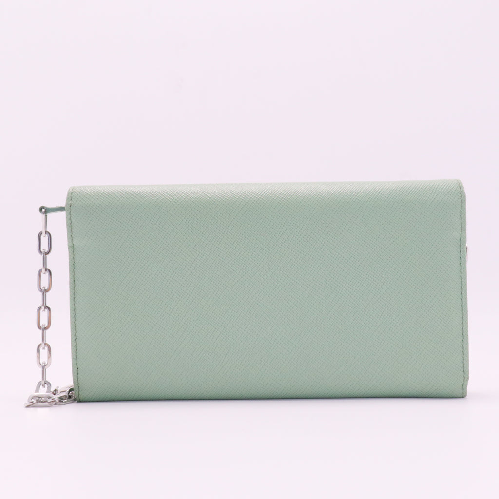 Wallet on Chain Saffiano Leather with Metal Detail